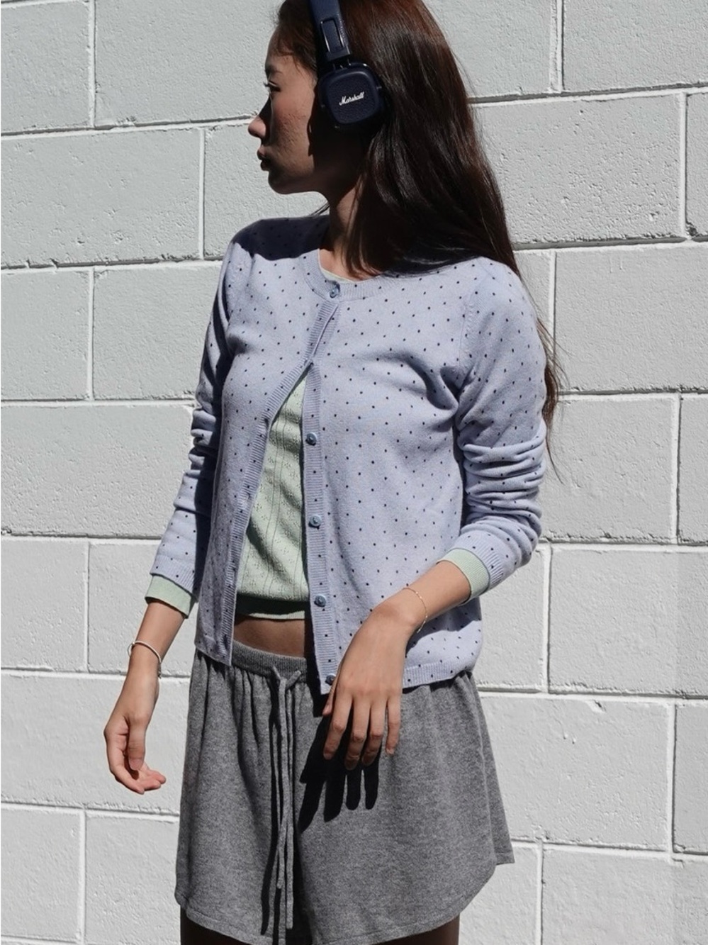Pure Cashmere NYC Polka-Dot Button Cardigan Sweater
